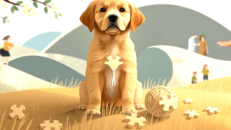 Un cachorro disfruta un paisaje sereno
