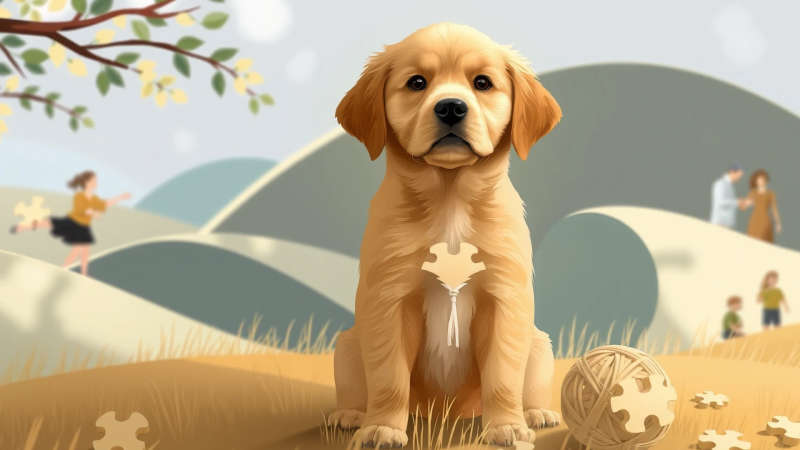 Un cachorro disfruta un paisaje sereno